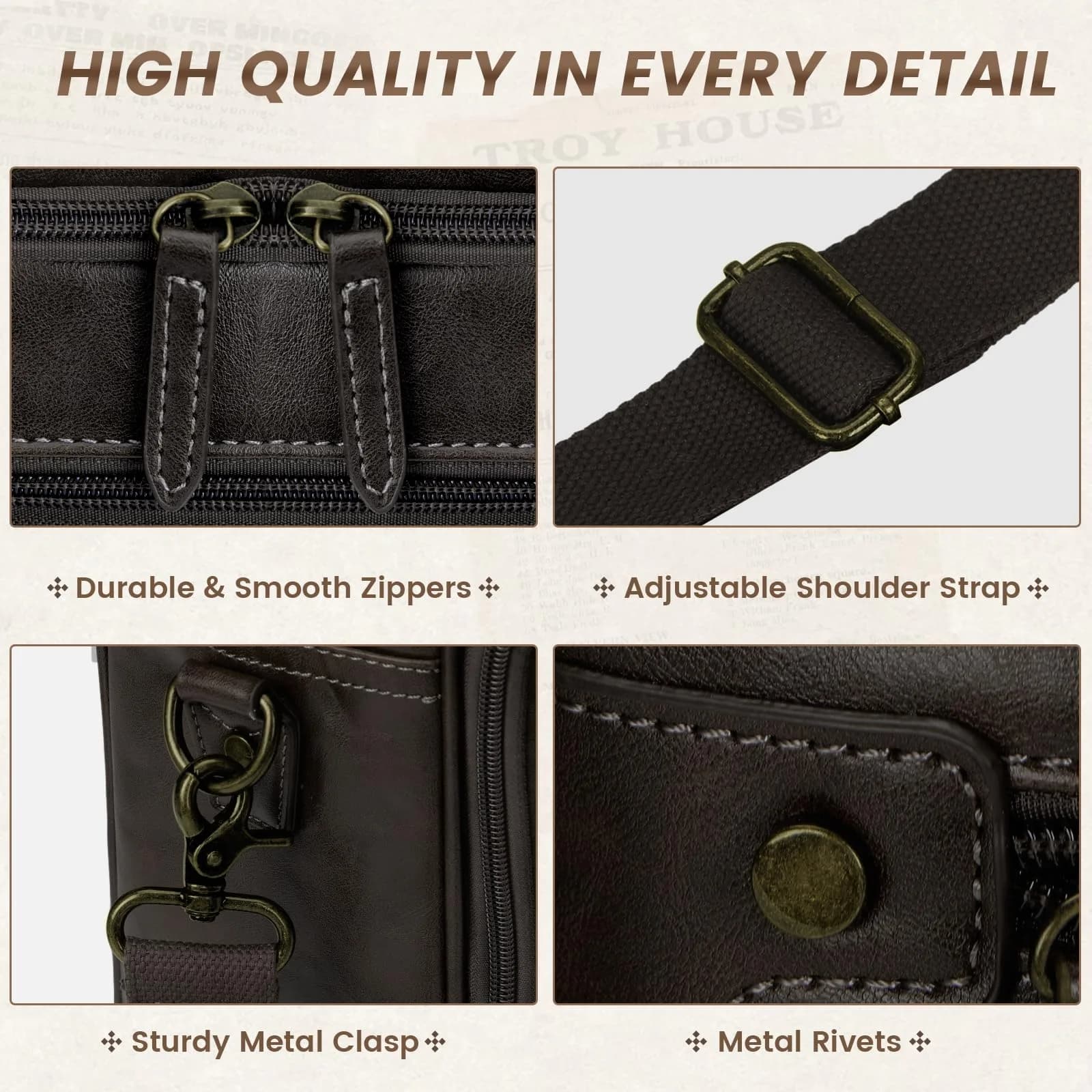 RAINSMORE Men's Leather Laptop Briefcase 16 Inch Vintage Messenger Bag | Water Resistant, Detachable Strap, 40.4 cm (15.9 in) - view 5