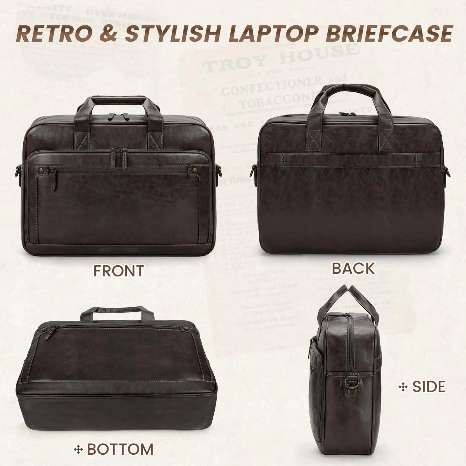 RAINSMORE Men's Leather Laptop Briefcase 16 Inch Vintage Messenger Bag | Water Resistant, Detachable Strap, 40.4 cm (15.9 in) - view 7