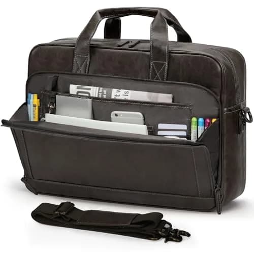 RAINSMORE Men's Leather Laptop Briefcase 16 Inch Vintage Messenger Bag | Water Resistant, Detachable Strap, 40.4 cm (15.9 in) thumbnail 1