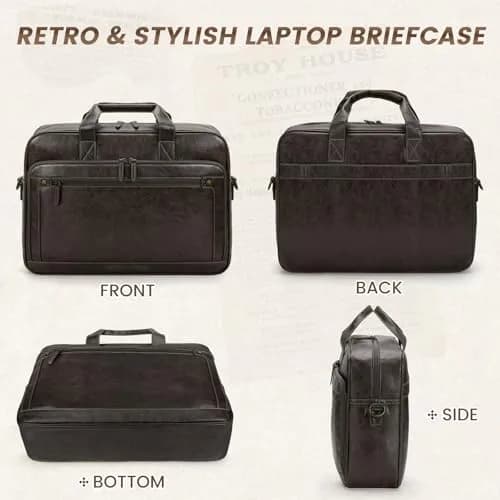 RAINSMORE Men's Leather Laptop Briefcase 16 Inch Vintage Messenger Bag | Water Resistant, Detachable Strap, 40.4 cm (15.9 in) thumbnail 7