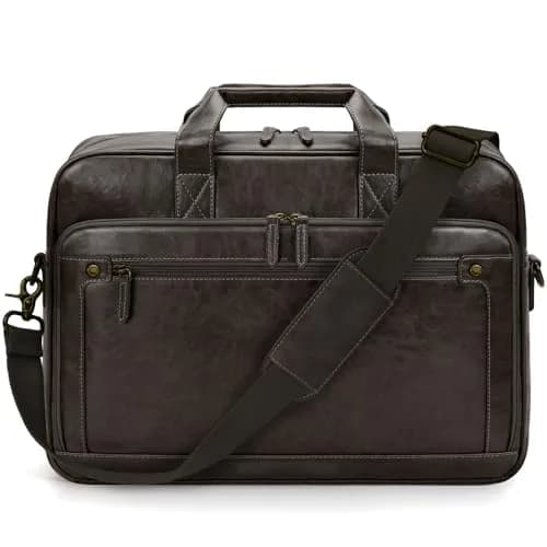 RAINSMORE Men's Leather Laptop Briefcase 16 Inch Vintage Messenger Bag | Water Resistant, Detachable Strap, 40.4 cm (15.9 in) thumbnail 8