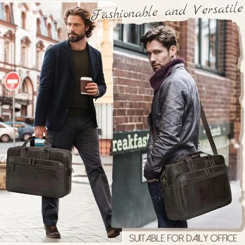 RAINSMORE Men's Leather Laptop Briefcase 16 Inch Vintage Messenger Bag | Water Resistant, Detachable Strap, 40.4 cm (15.9 in) thumbnail 2