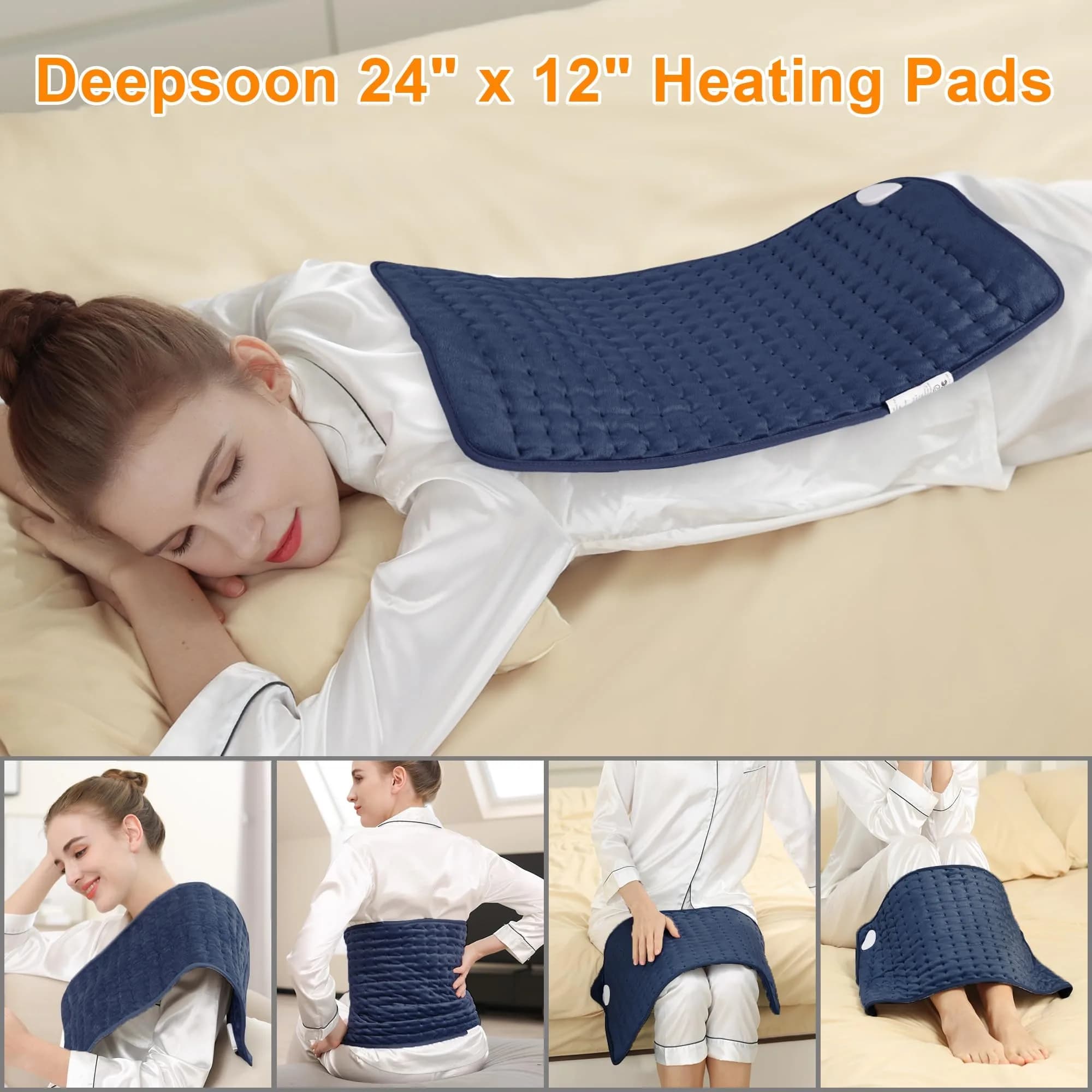 Deepsoon 24x12 Inch Electric Heating Pad for Back, Neck, Abdomen, Legs | Soft Flannel Cover, 6 Heat Settings, Auto Shut-Off - view 2