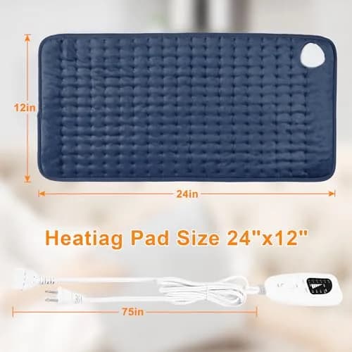 Deepsoon Electric Heating Pad for Back 24x12 Inch Navy Blue | Fast Heat & Auto Shut-Off thumbnail 8