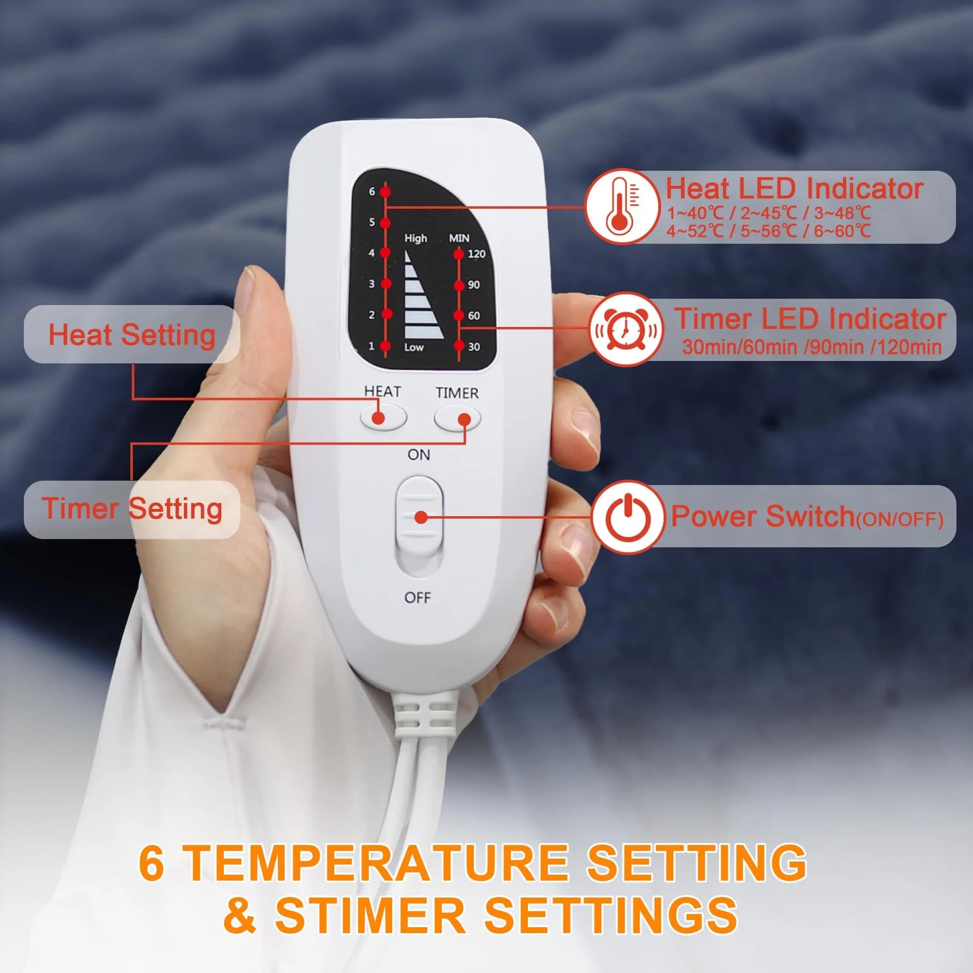 Deepsoon 24x12 Inch Electric Heating Pad for Back, Neck, Abdomen, Legs | Soft Flannel Cover, 6 Heat Settings, Auto Shut-Off - view 7