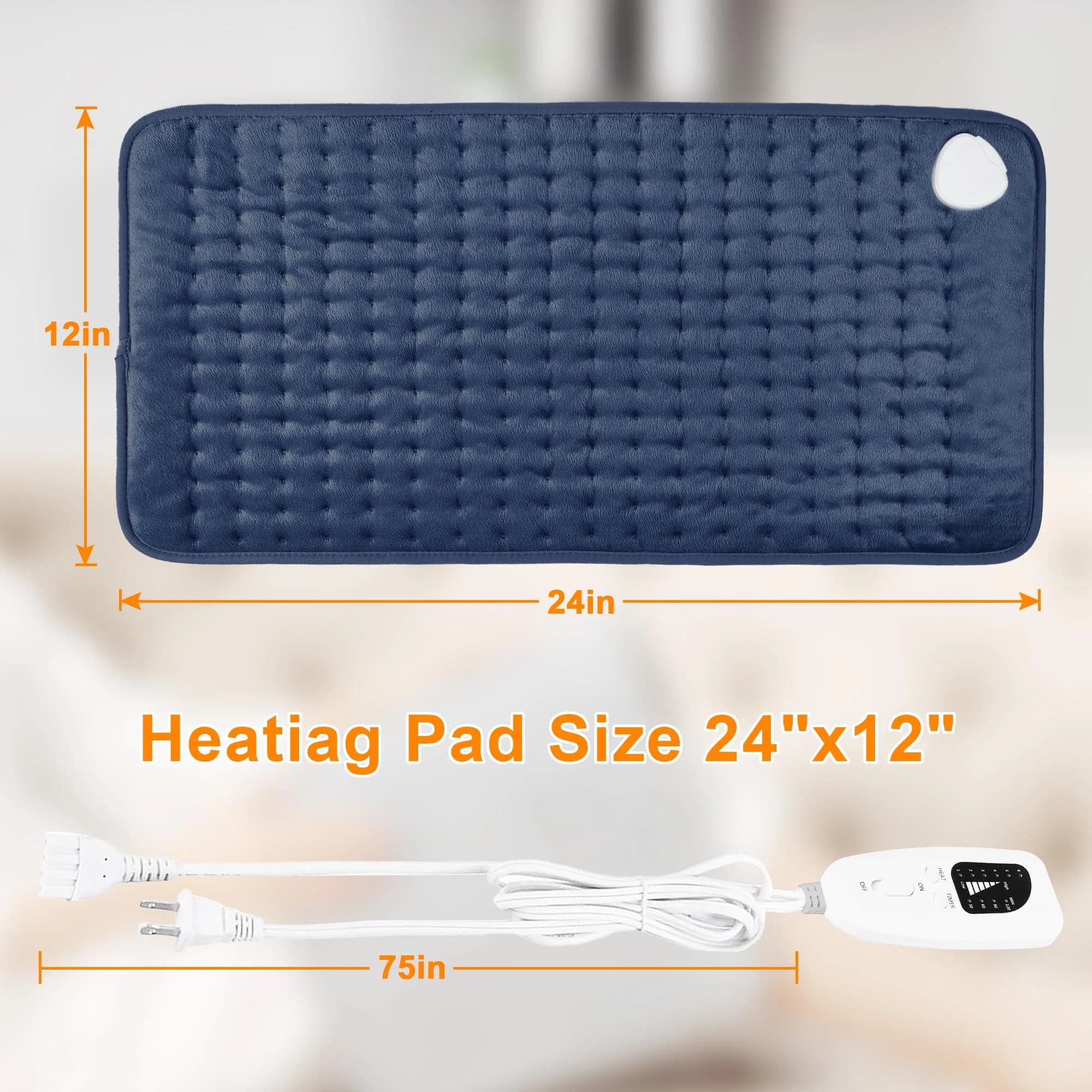 Deepsoon 24x12 Inch Electric Heating Pad for Back, Neck, Abdomen, Legs | Soft Flannel Cover, 6 Heat Settings, Auto Shut-Off - view 8