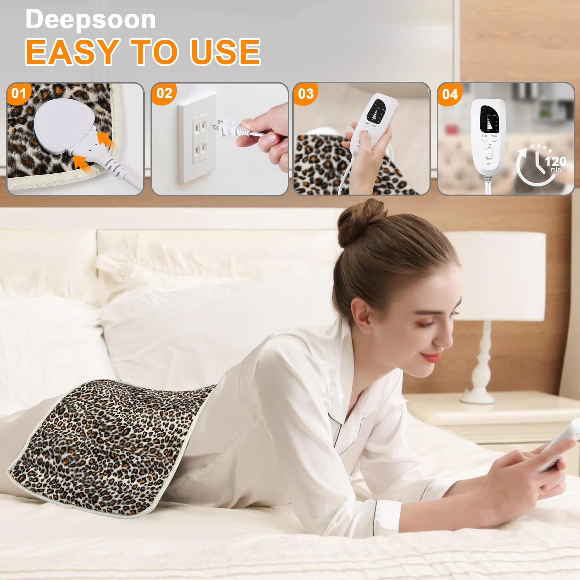 Deepsoon Leopard Print Electric Heating Pad 24x12 Inch | Targeted Pain Relief with Auto Shut-Off - view 3