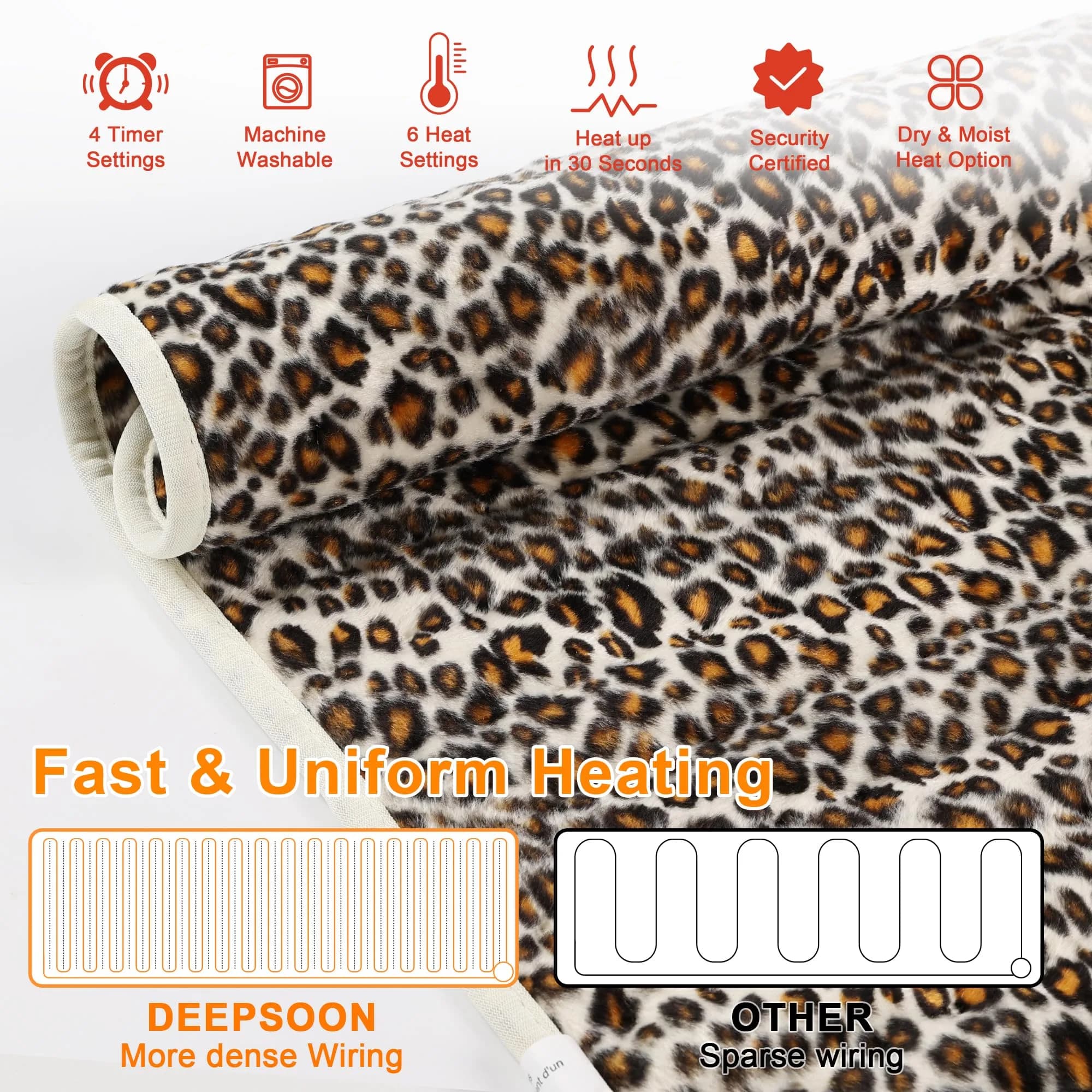 Deepsoon Leopard Print Electric Heating Pad 24x12 Inch | Targeted Pain Relief with Auto Shut-Off - view 5