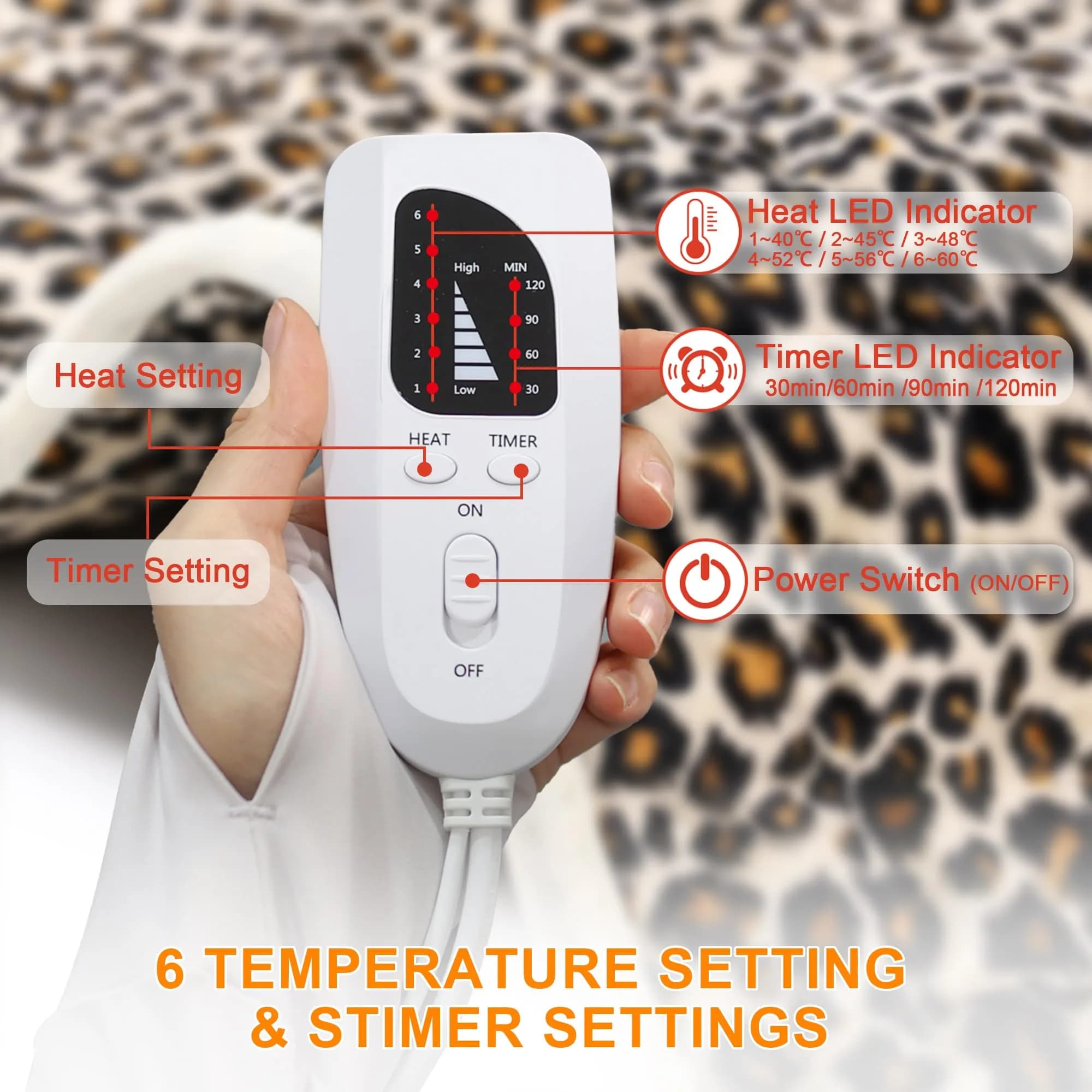 Deepsoon Leopard Print Electric Heating Pad 24x12 Inch | Targeted Pain Relief with Auto Shut-Off - view 8