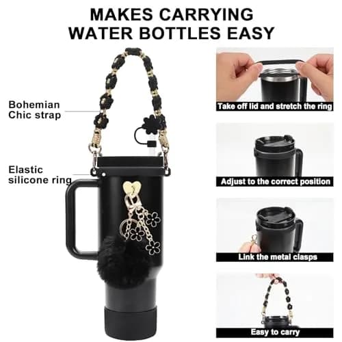 3tyto Black Gold 13 Pcs Stanley Cup Accessories Set - Bohemian Handle Strap & Silicone Boot thumbnail 2