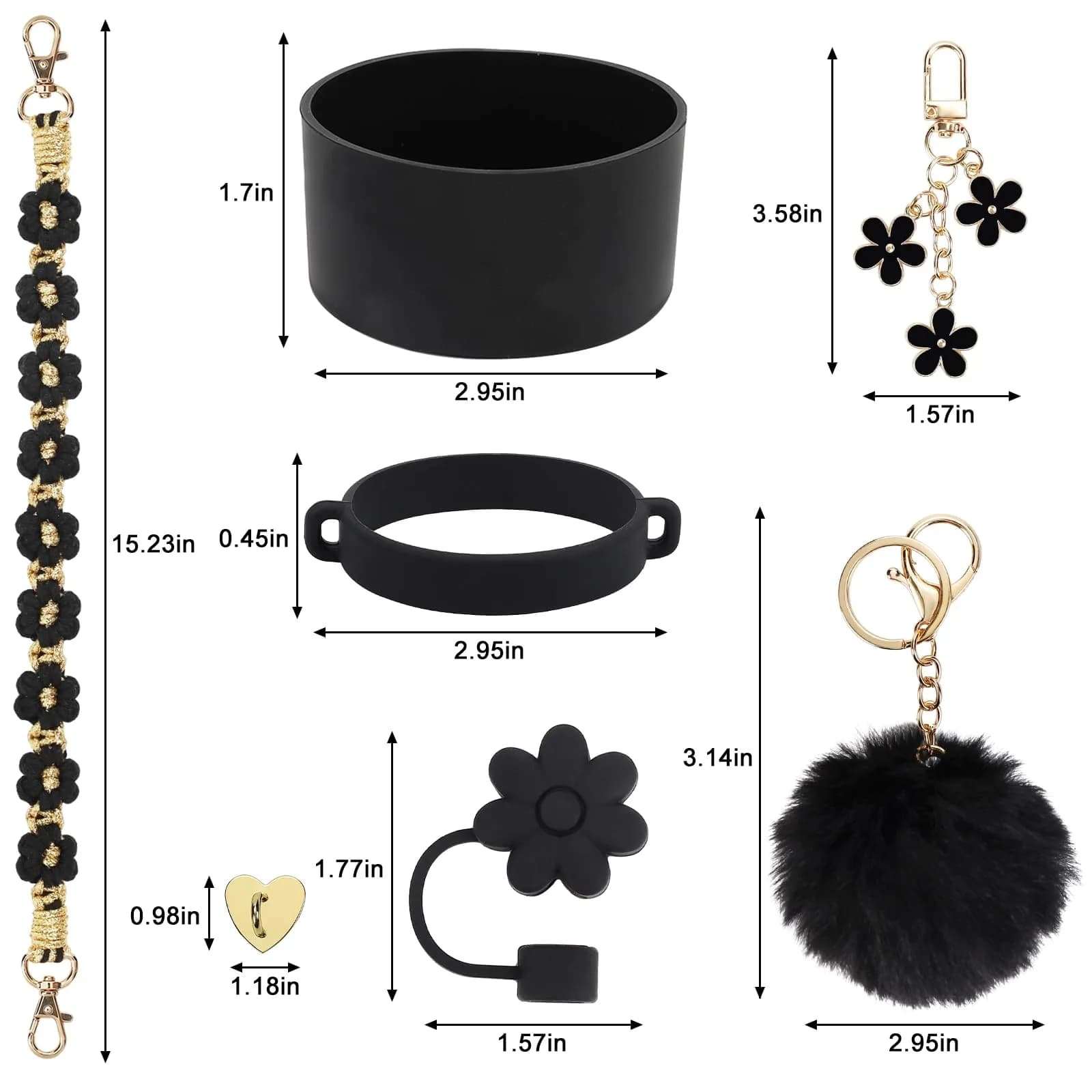 3tyto Black Gold 13 Pcs Stanley Cup Accessories Set - Bohemian Handle Strap & Silicone Boot - view 3