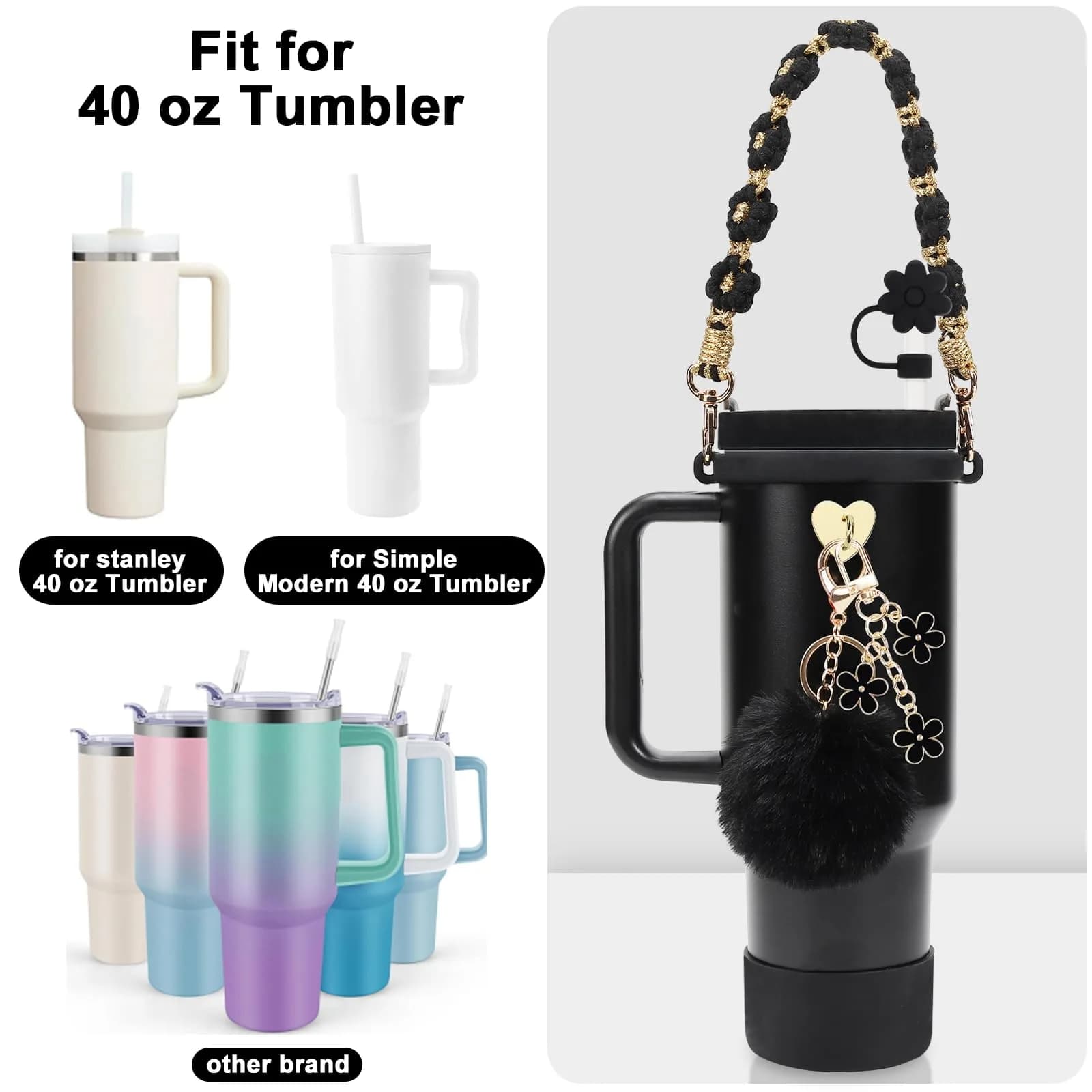 3tyto Black Gold 13 Pcs Stanley Cup Accessories Set - Bohemian Handle Strap & Silicone Boot - view 4