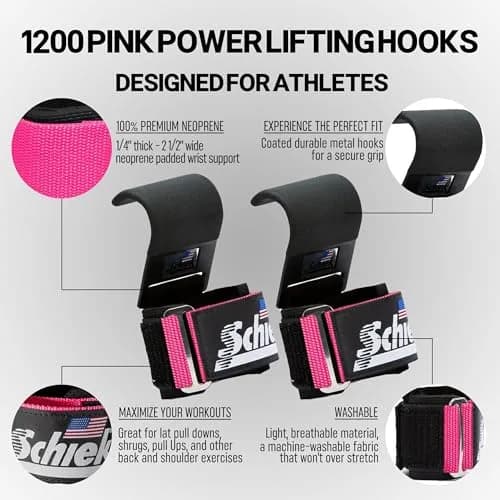 Schiek Pink Wearable Weightlifting Hooks | Heavy Support & Snug Fit (2.5" Wide) thumbnail 3