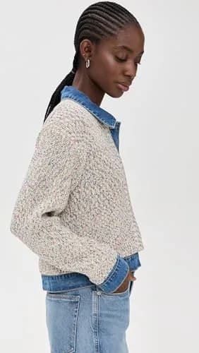 [BLANKNYC] Women's Happy Place Sweater, Multi Color, M | Ribbed Mock Neck, Asymmetrical Fold, Cotton Blend thumbnail 4