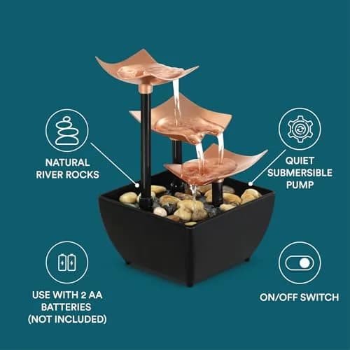 Homedics 3 Tier Tabletop Waterfall Fountain with Natural River Rocks & Quiet Pump | 24.3 cm (9.57 in) Height thumbnail 5