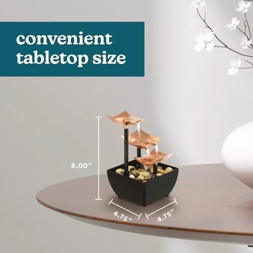 Homedics 3 Tier Tabletop Waterfall Fountain with Natural River Rocks & Quiet Pump | 24.3 cm (9.57 in) Height thumbnail 7