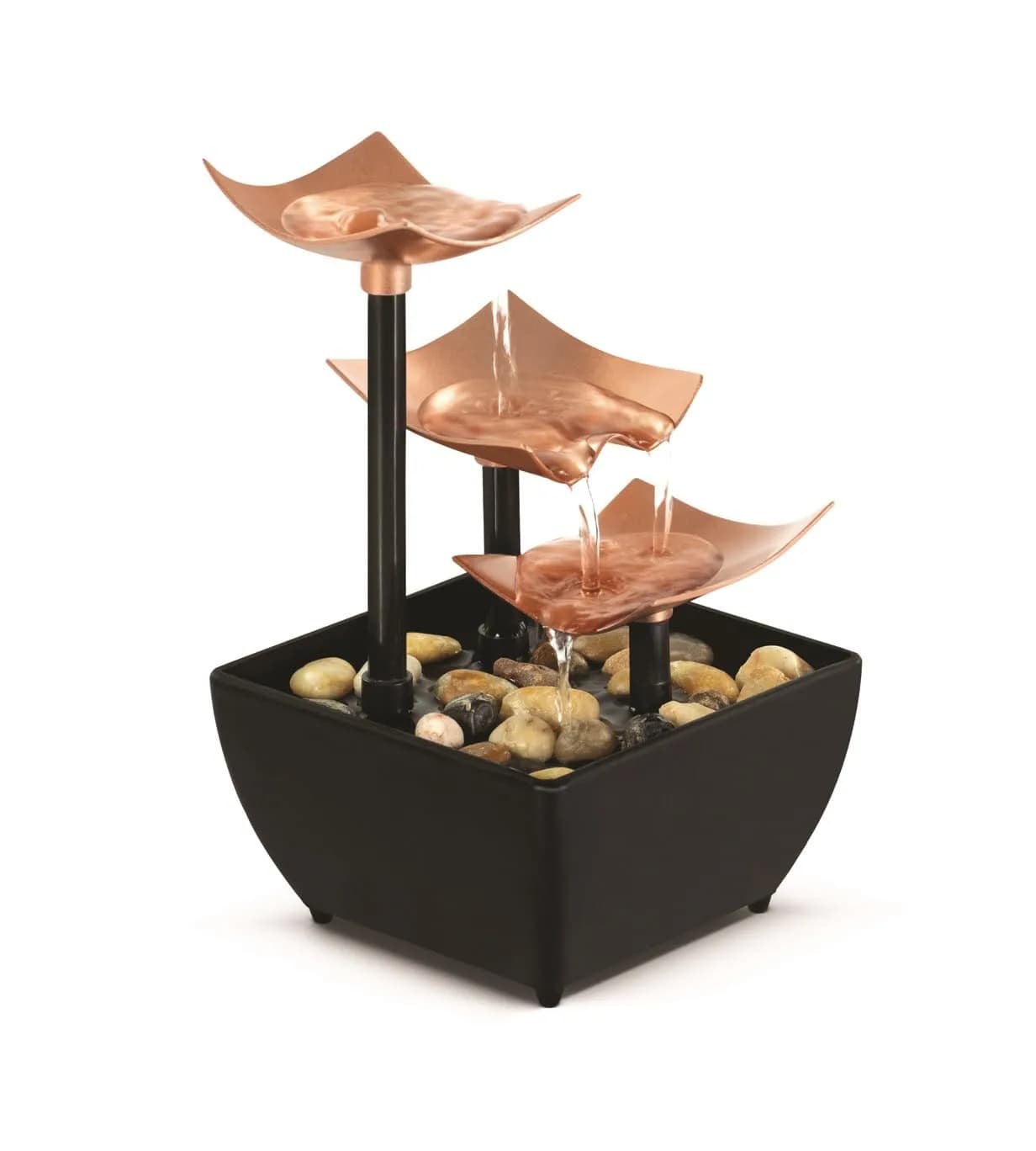 Homedics Silver Springs Tabletop Water Fountain with Natural River Rocks | 21 cm (8.25” Tall) — Golden Dew