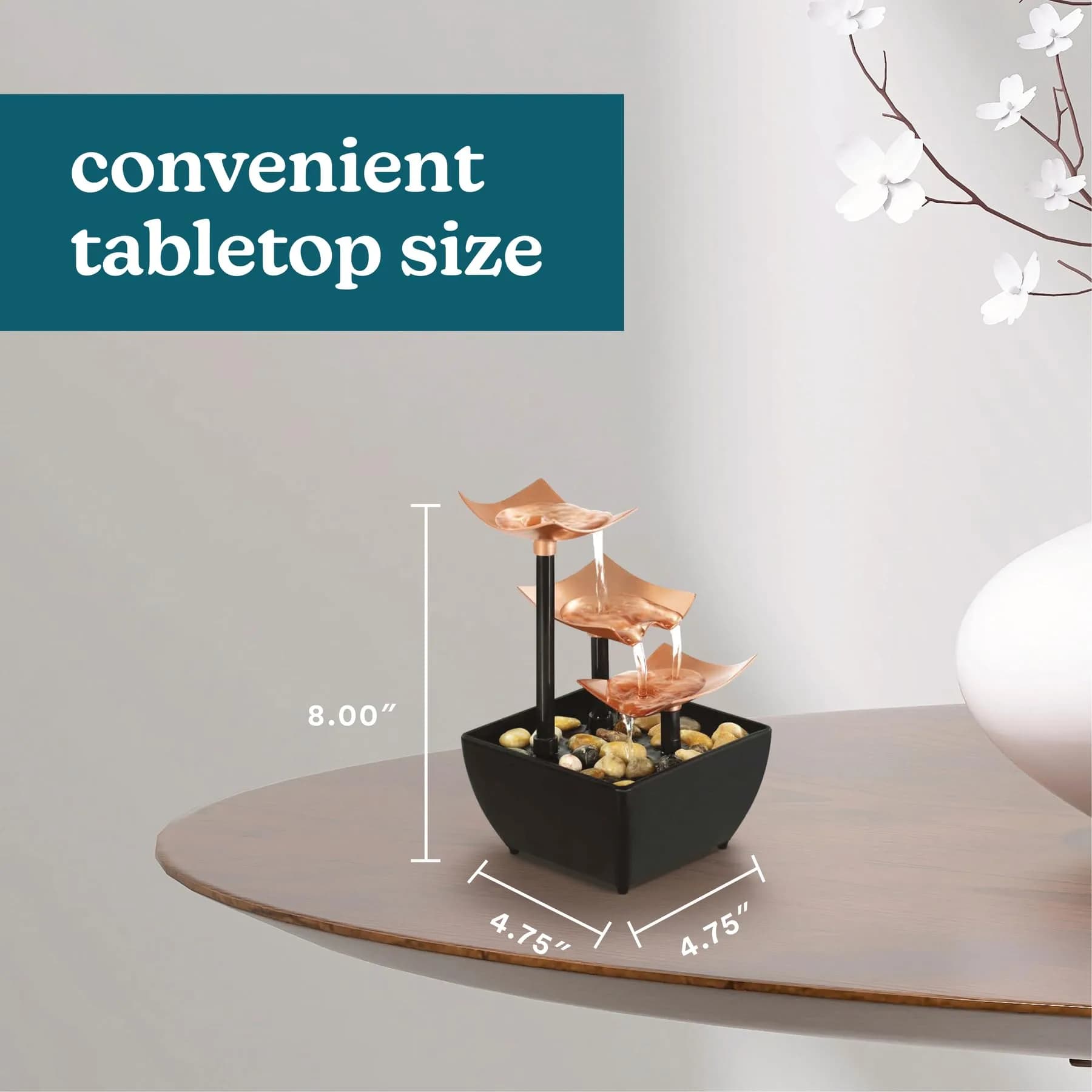 Homedics 3 Tier Tabletop Waterfall Fountain with Natural River Rocks & Quiet Pump | 24.3 cm (9.57 in) Height - view 7