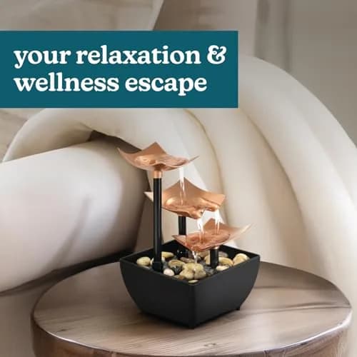 Homedics 3 Tier Tabletop Waterfall Fountain with Natural River Rocks & Quiet Pump | 24.3 cm (9.57 in) Height thumbnail 2