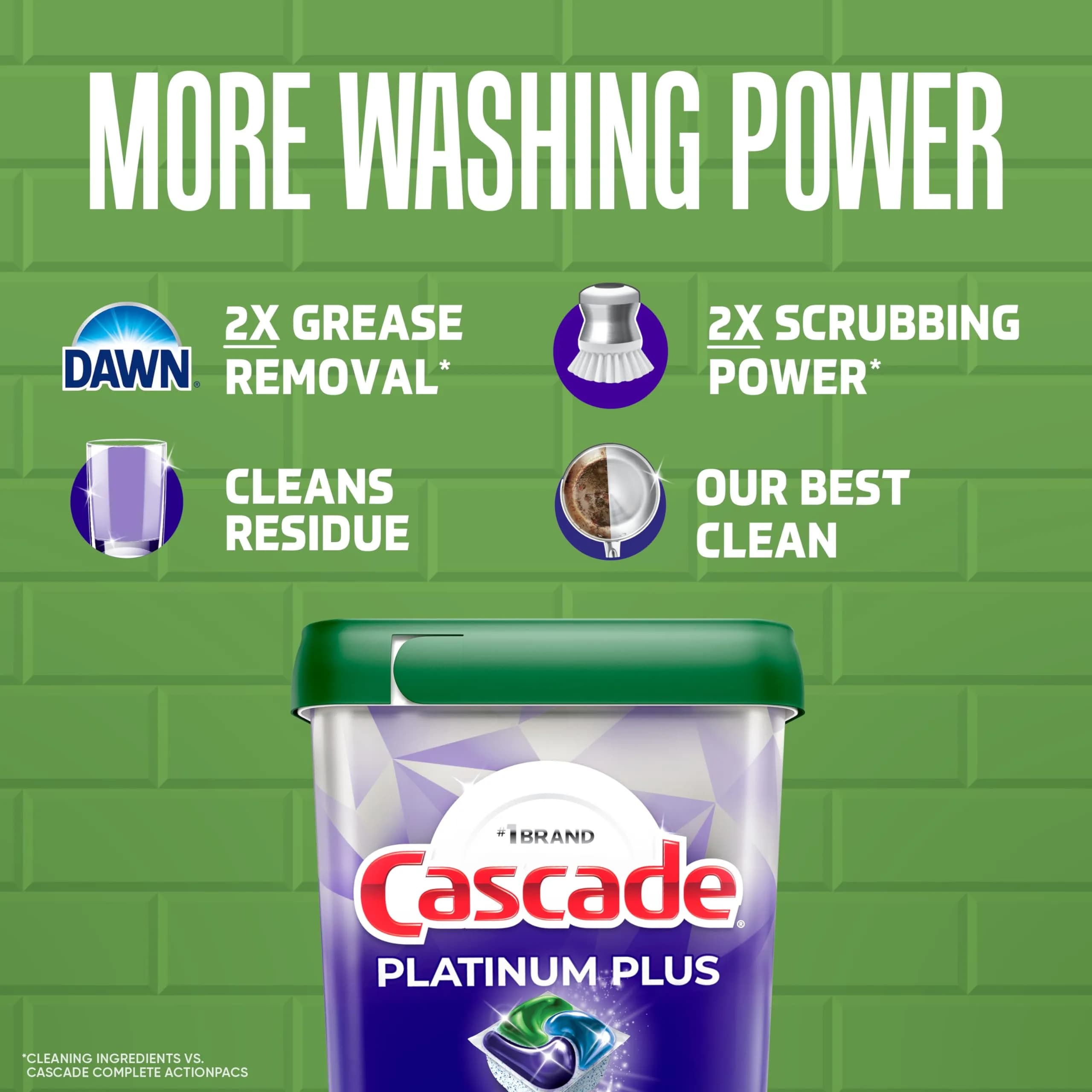 Cascade Platinum Plus Dishwasher Pods, Lemon Scent, 57 Count (57 Loads) | 100% Food Residue Removal - view 3