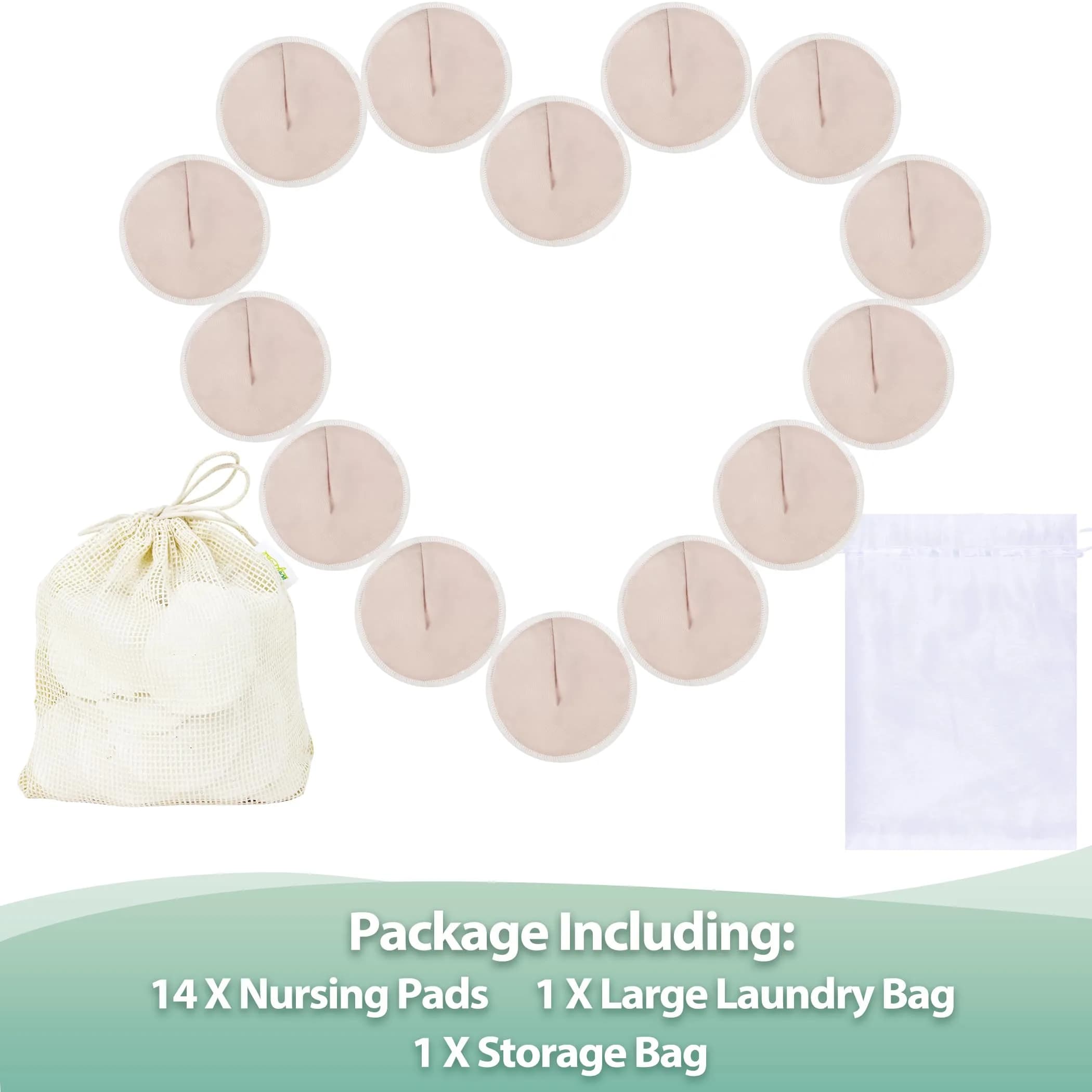 wegreeco Washable Nursing Breast Pads (14 Pack) with Laundry & Storage Bags, Large Contoured Shape | Soft, Absorbent, Leak-Free for New Moms - view 2