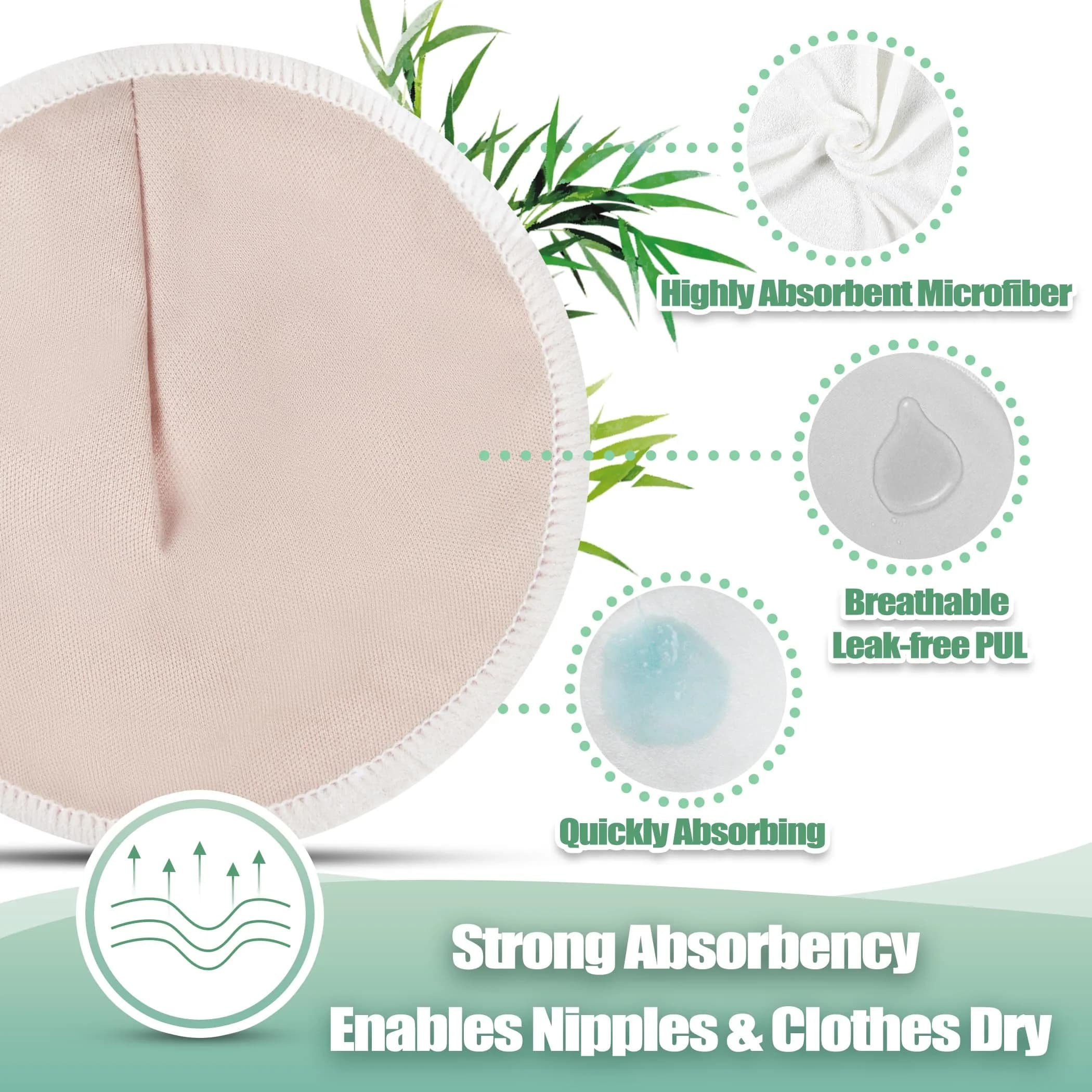 wegreeco Washable Nursing Breast Pads (14 Pack) with Laundry & Storage Bags, Large Contoured Shape | Soft, Absorbent, Leak-Free for New Moms - view 3