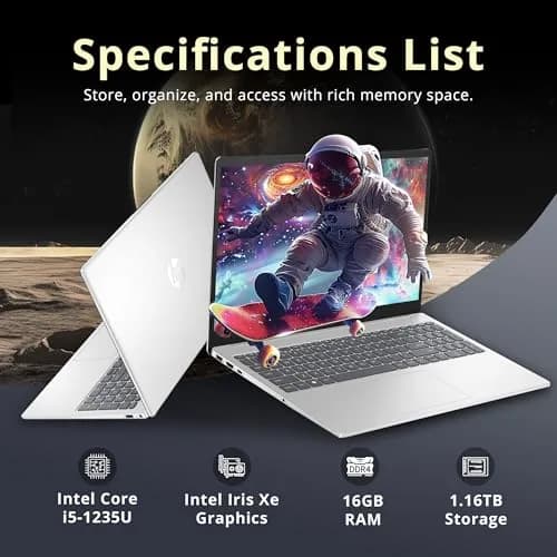 HP Pavilion Notebook 15.6" FHD IPS Anti-Glare Laptop, Intel i5-1235U, 16GB RAM, 1.16TB Storage, Windows 11 Pro, Silver thumbnail 3
