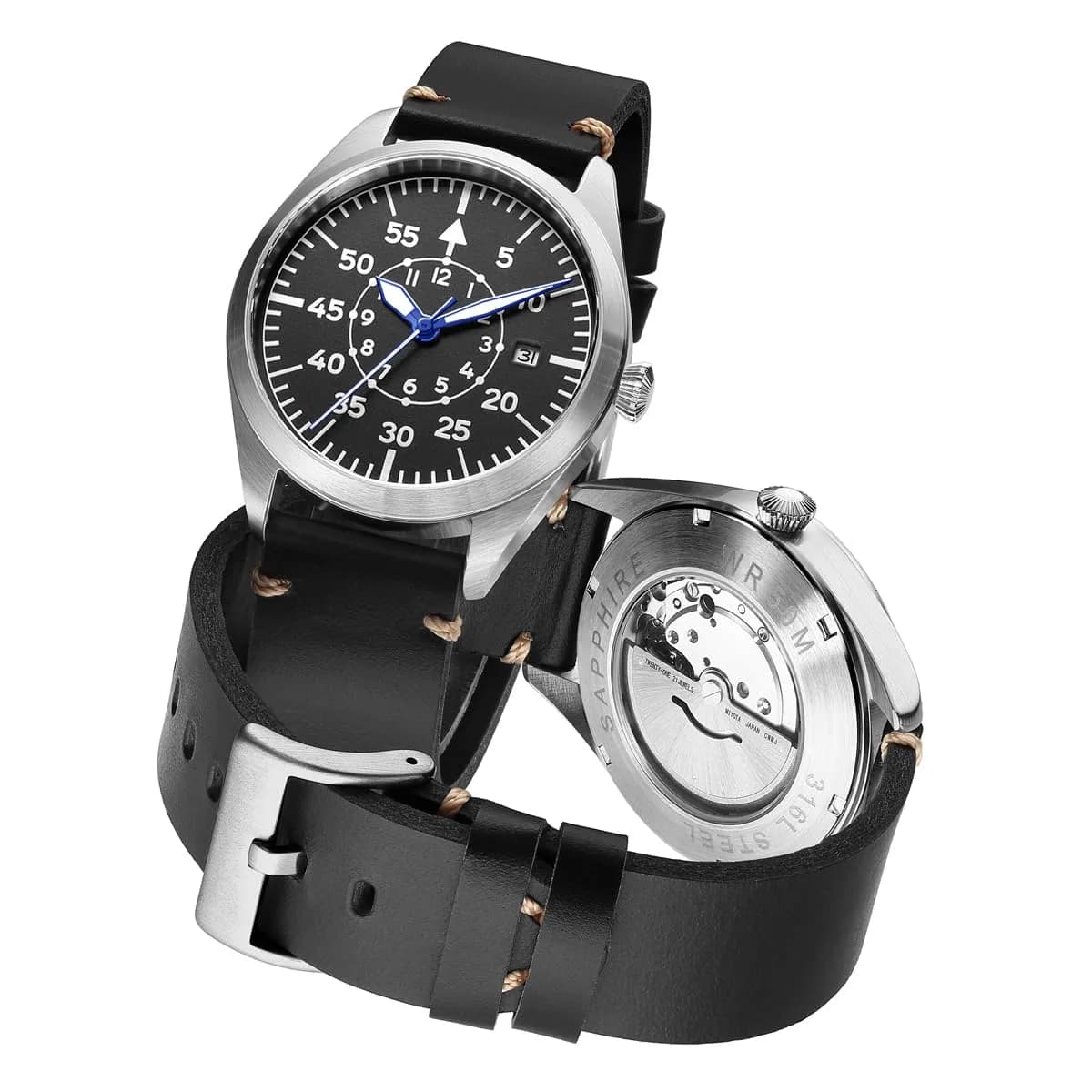 Boyarca Pilot Watch Men's Aviator Automatic Mechanical Watch 40mm (Black B) | Japan MIYOTA 8215 Movement — Black B
