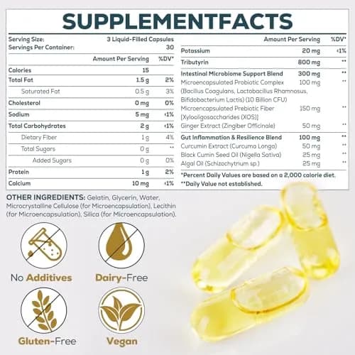 Quorinthiumax Tributyrin Supplement for Gut & Immune 800mg | High Bioavailability with Microencapsulated Probiotics & Prebiotics - 90 Capsules thumbnail 2