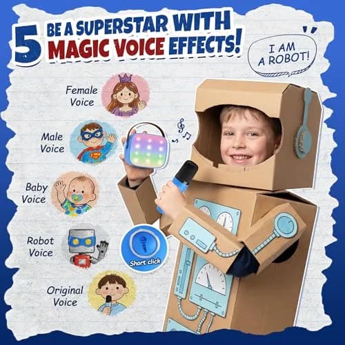 YLL Karaoke Machine for Kids, Royal-Blue, 1.12 lb (0.51 kg) | Bluetooth Speaker with 2 Wireless Microphones & Magic Voices thumbnail 4