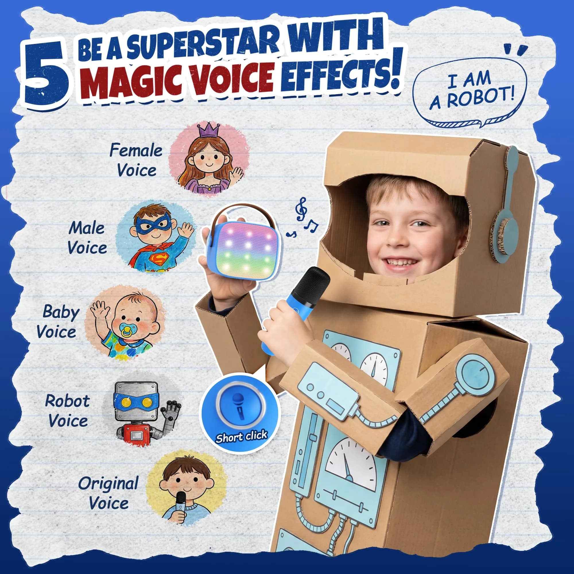 YLL Mini Karaoke Machine for Kids Adults Royal-Blue | Portable Bluetooth Speaker with 2 Wireless Microphones - view 4