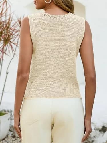 Saodimallsu Womens Crochet Tank Tops V-Neck Summer Sweater Vest | Knit Outfits thumbnail 5