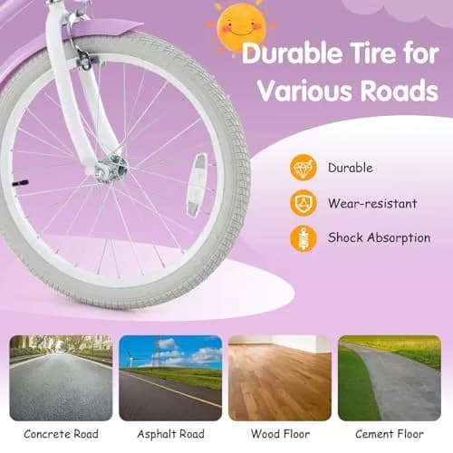HONEY JOY Kids Bike, 20 Inch Purple | Fully Enclosed Chain, Adjustable Handlebar & Seat, Safe Dual Brake System thumbnail 4