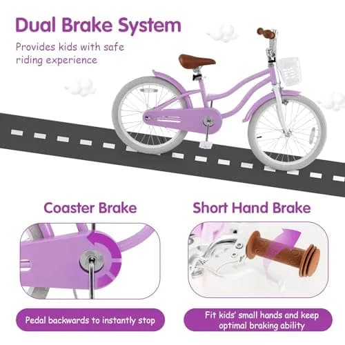 HONEY JOY Kids Bike, 20 Inch Purple | Fully Enclosed Chain, Adjustable Handlebar & Seat, Safe Dual Brake System thumbnail 5