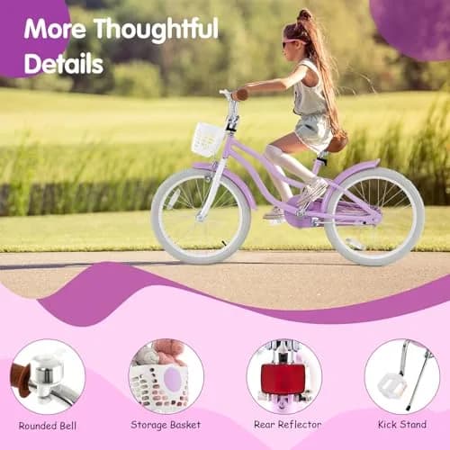 HONEY JOY Kids Bike, 20 Inch Purple | Fully Enclosed Chain, Adjustable Handlebar & Seat, Safe Dual Brake System thumbnail 6