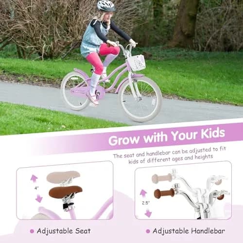 HONEY JOY Kids Bike, 20 Inch Purple | Fully Enclosed Chain, Adjustable Handlebar & Seat, Safe Dual Brake System thumbnail 3