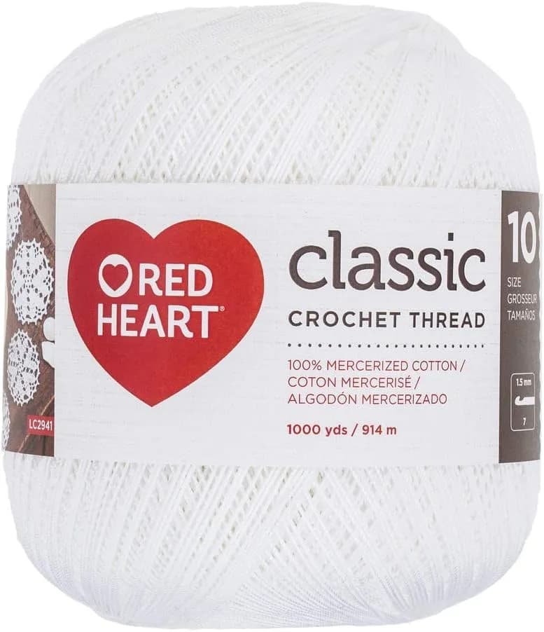 Red Heart Classic Crochet Thread Size 10 White (914 Meters x 5) | USA Imported Cotton Yarn for Doilies & Apparel - main product image