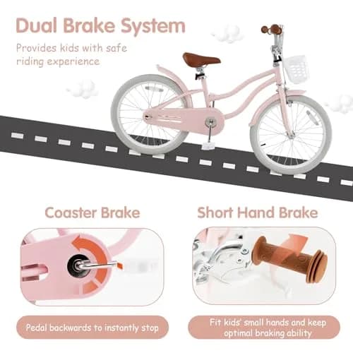 HONEY JOY Kids Bike, 20 Inch Pink | Adjustable Handlebar & Seat, Fully Enclosed Chain, Kids Bicycle for 8+ thumbnail 5