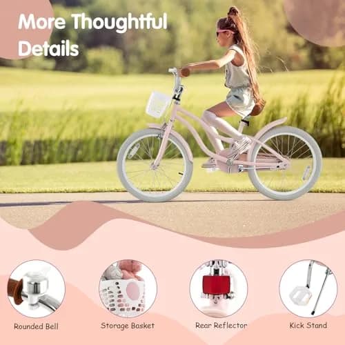 HONEY JOY Kids Bike, 20 Inch Pink | Adjustable Handlebar & Seat, Fully Enclosed Chain, Kids Bicycle for 8+ thumbnail 6