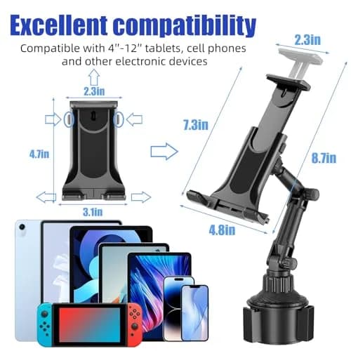 Aourxiv Car Cup Holder Phone & Tablet Mount | 8.7" Adjustable Arm, 4"-13" Device Compatibility thumbnail 4