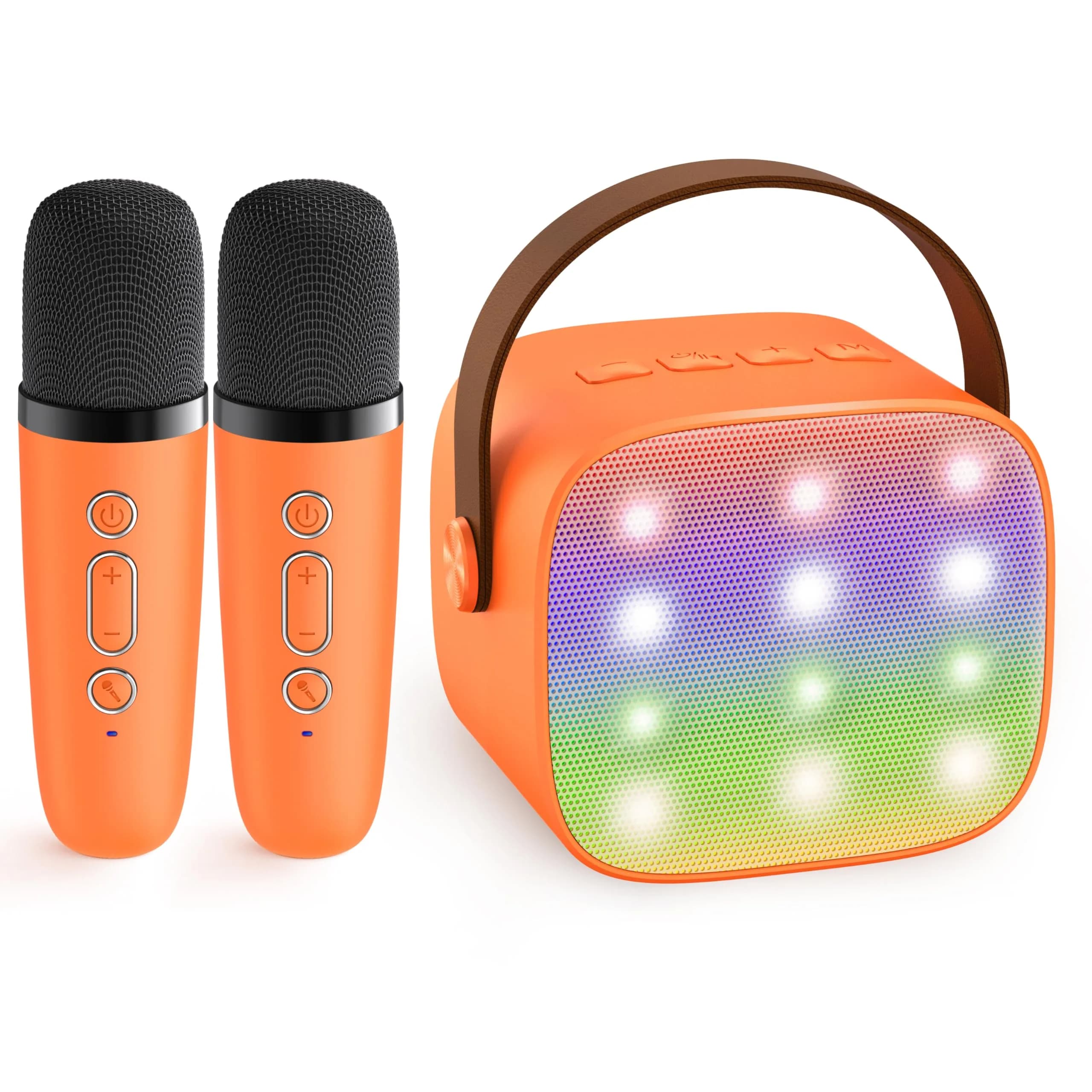 YLL Mini Karaoke Machine for Kids Adults (Orange) | Portable Bluetooth Speaker with 2 Wireless Mics - main product image