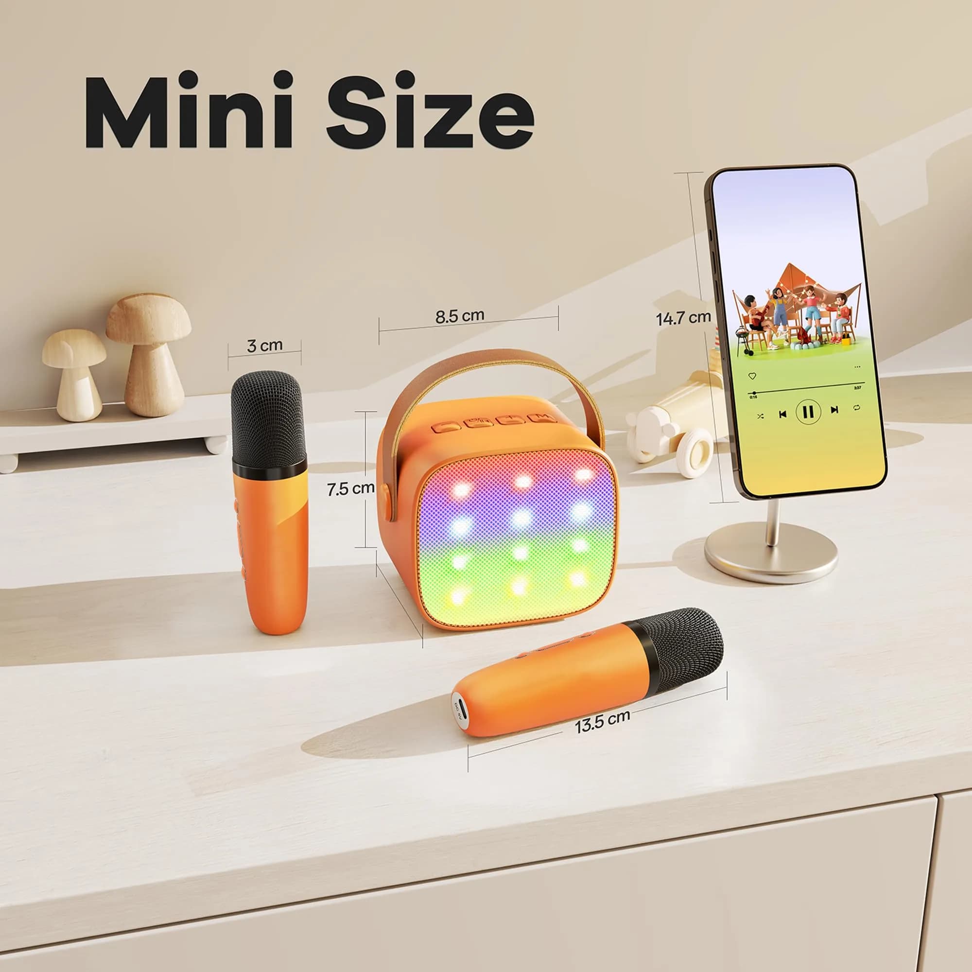 YLL Karaoke Machine for Kids, Orange | Portable Bluetooth Speaker with 2 Wireless Microphones, 5 Magic Voices Party, Present for Boys Ages 3,4,5,6,7,8,9,10+ - view 7