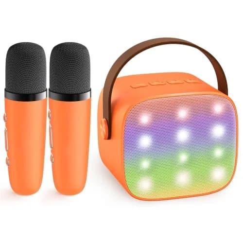 YLL Karaoke Machine for Kids, Orange | Portable Bluetooth Speaker with 2 Wireless Microphones, 5 Magic Voices Party, Present for Boys Ages 3,4,5,6,7,8,9,10+ thumbnail 1