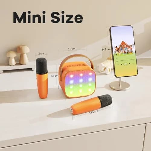 YLL Karaoke Machine for Kids, Orange | Portable Bluetooth Speaker with 2 Wireless Microphones, 5 Magic Voices Party, Present for Boys Ages 3,4,5,6,7,8,9,10+ thumbnail 7