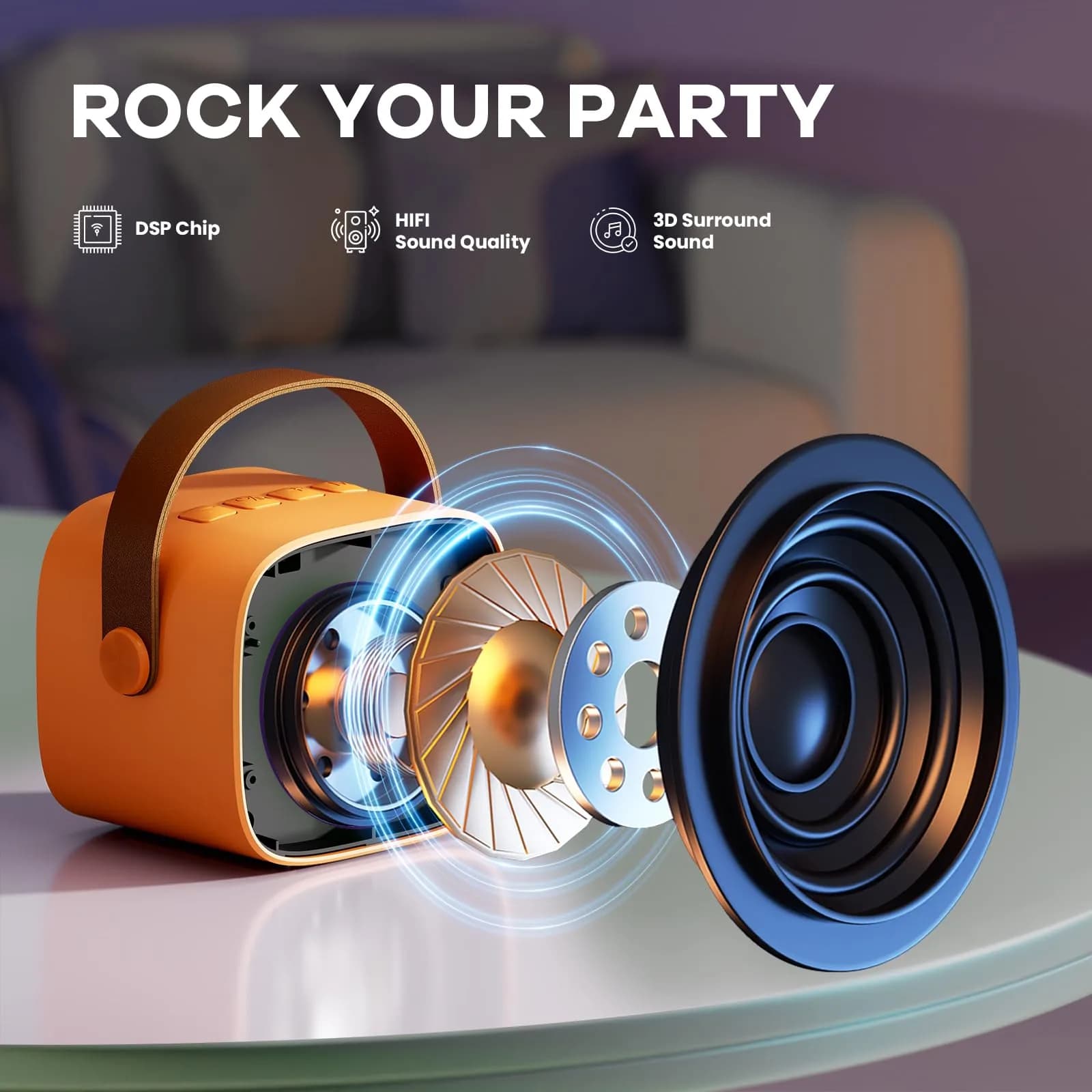 YLL Karaoke Machine for Kids, Orange | Portable Bluetooth Speaker with 2 Wireless Microphones, 5 Magic Voices Party, Present for Boys Ages 3,4,5,6,7,8,9,10+ - view 2