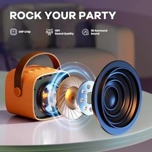 YLL Karaoke Machine for Kids, Orange | Portable Bluetooth Speaker with 2 Wireless Microphones, 5 Magic Voices Party, Present for Boys Ages 3,4,5,6,7,8,9,10+ thumbnail 2
