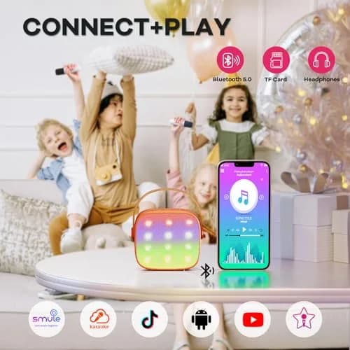 YLL Karaoke Machine for Kids, Orange | Portable Bluetooth Speaker with 2 Wireless Microphones, 5 Magic Voices Party, Present for Boys Ages 3,4,5,6,7,8,9,10+ thumbnail 3
