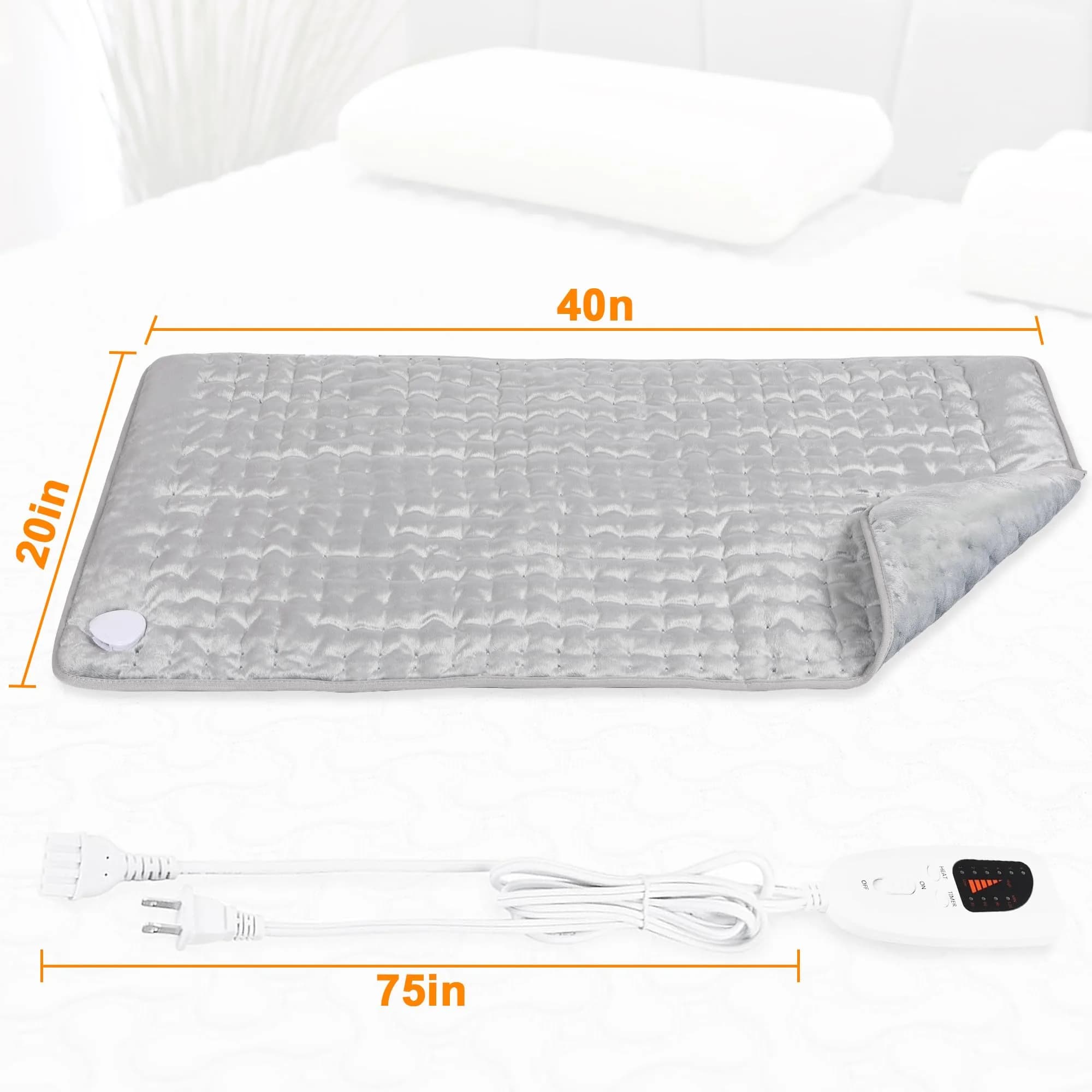 Deepsoon Light Gray Electric Heating Pad 40x20 Inch | Large Coverage for Back, Abdomen, and Legs - view 3