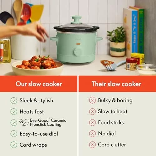 BELLA 1.5QT Slow Cooker Seaglass | Non-Toxic Ceramic Coating, 3 Heat Settings thumbnail 6
