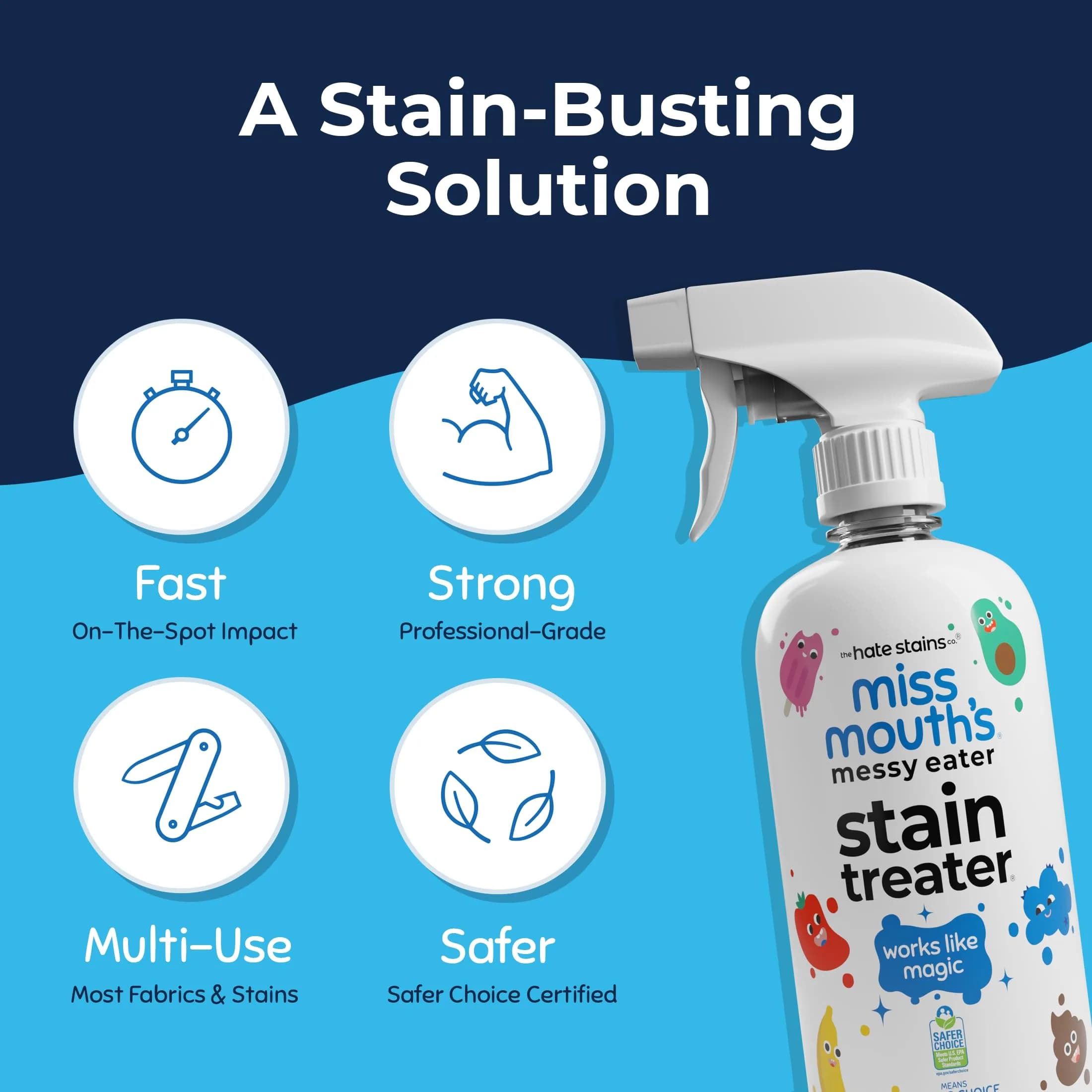 Miss Mouth's Messy Eater Stain Treater Spray 946ml (32 Fl Oz) | EPA Safer Choice Certified Stain Remover for Baby Clothes, Carpets, Upholstery - view 3